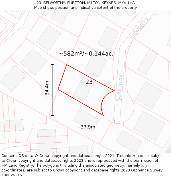 23, SELWORTHY, FURZTON, MILTON KEYNES, MK4 1HA: Plot and title map