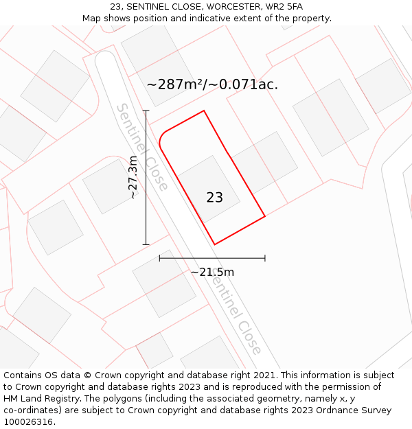 23, SENTINEL CLOSE, WORCESTER, WR2 5FA: Plot and title map