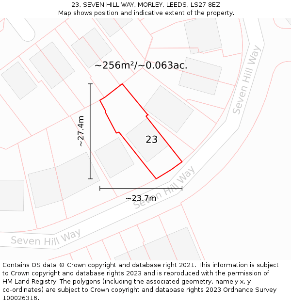 23, SEVEN HILL WAY, MORLEY, LEEDS, LS27 8EZ: Plot and title map