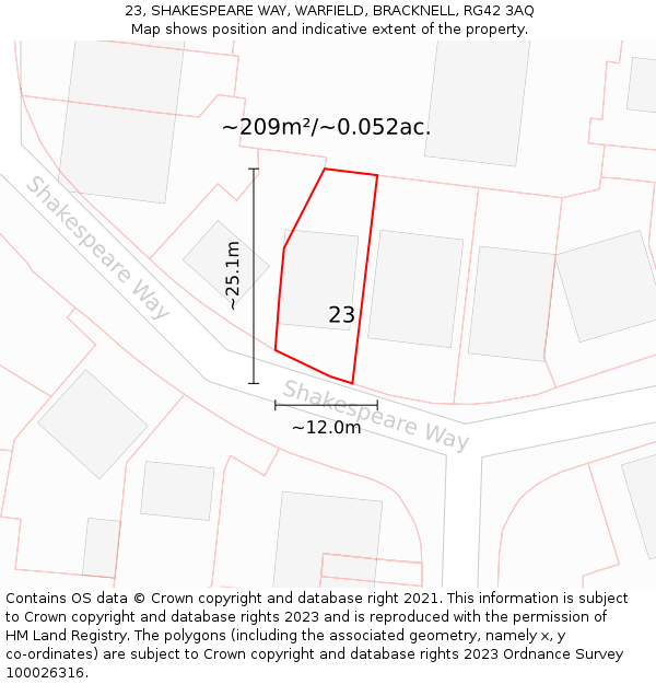 23, SHAKESPEARE WAY, WARFIELD, BRACKNELL, RG42 3AQ: Plot and title map