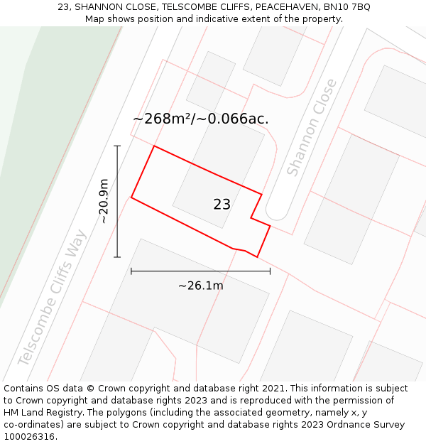 23, SHANNON CLOSE, TELSCOMBE CLIFFS, PEACEHAVEN, BN10 7BQ: Plot and title map