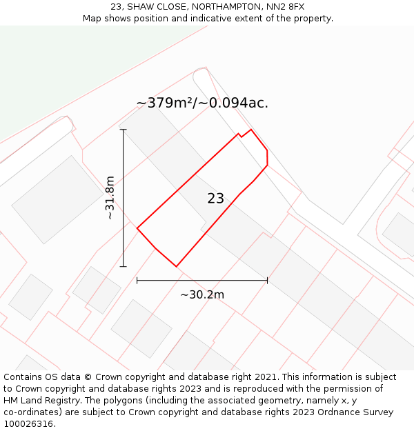 23, SHAW CLOSE, NORTHAMPTON, NN2 8FX: Plot and title map