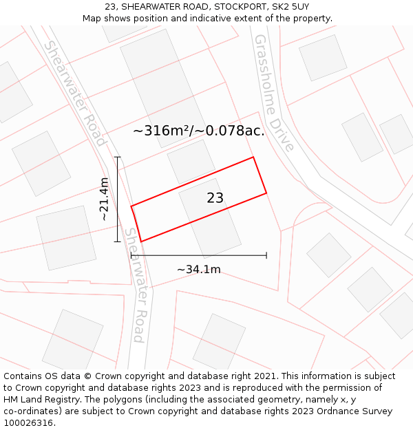 23, SHEARWATER ROAD, STOCKPORT, SK2 5UY: Plot and title map