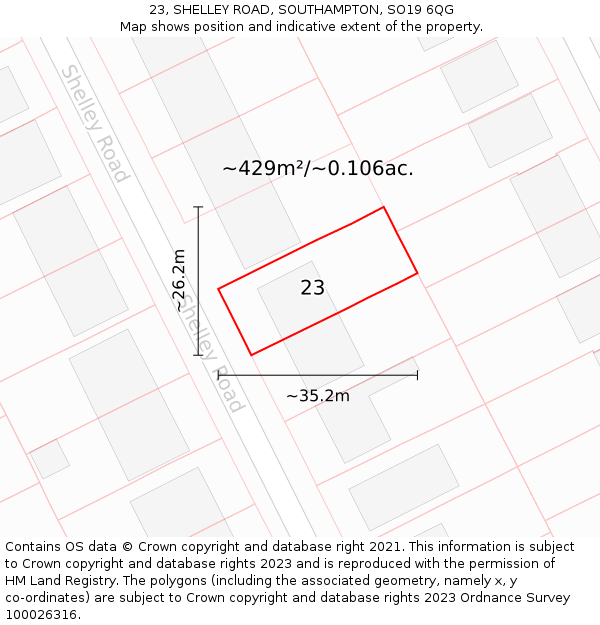 23, SHELLEY ROAD, SOUTHAMPTON, SO19 6QG: Plot and title map