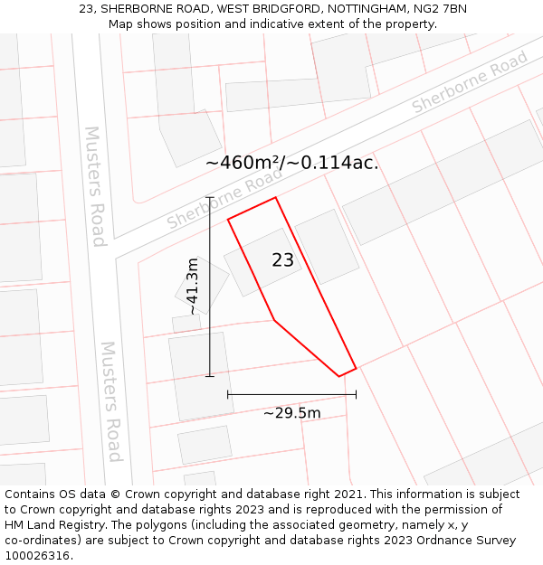 23, SHERBORNE ROAD, WEST BRIDGFORD, NOTTINGHAM, NG2 7BN: Plot and title map