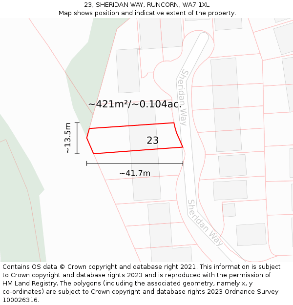 23, SHERIDAN WAY, RUNCORN, WA7 1XL: Plot and title map