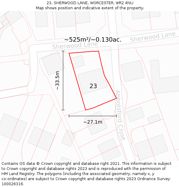 23, SHERWOOD LANE, WORCESTER, WR2 4NU: Plot and title map