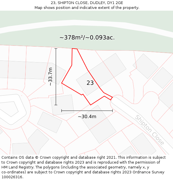 23, SHIPTON CLOSE, DUDLEY, DY1 2GE: Plot and title map