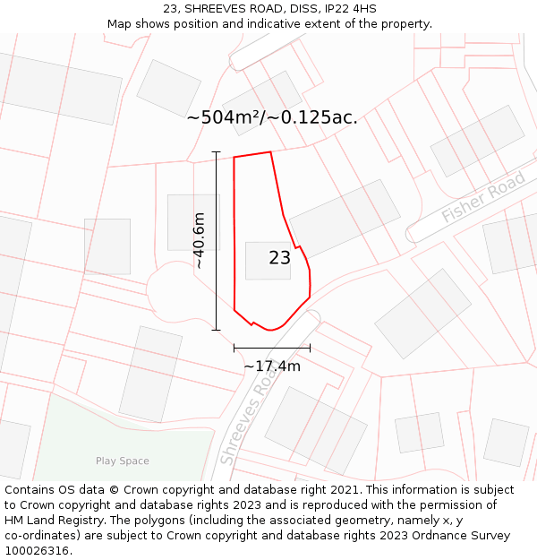 23, SHREEVES ROAD, DISS, IP22 4HS: Plot and title map