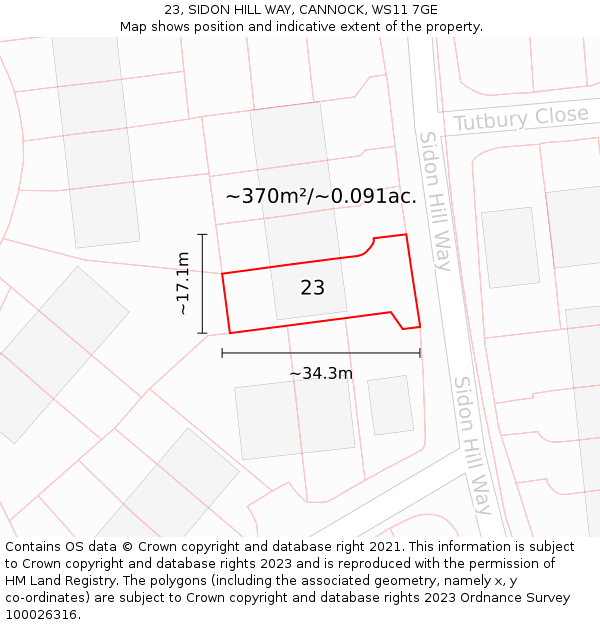 23, SIDON HILL WAY, CANNOCK, WS11 7GE: Plot and title map