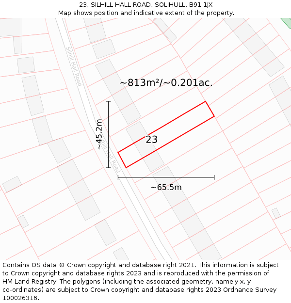 23, SILHILL HALL ROAD, SOLIHULL, B91 1JX: Plot and title map