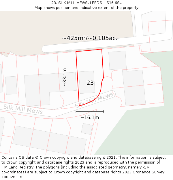 23, SILK MILL MEWS, LEEDS, LS16 6SU: Plot and title map