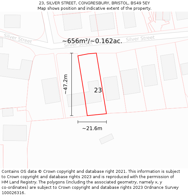 23, SILVER STREET, CONGRESBURY, BRISTOL, BS49 5EY: Plot and title map