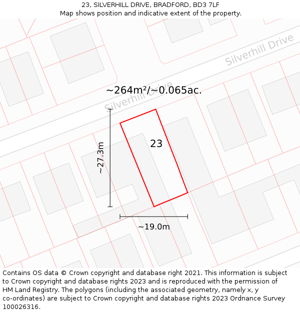 23, SILVERHILL DRIVE, BRADFORD, BD3 7LF: Plot and title map