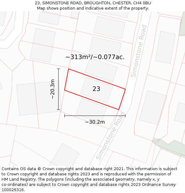 23, SIMONSTONE ROAD, BROUGHTON, CHESTER, CH4 0BU: Plot and title map