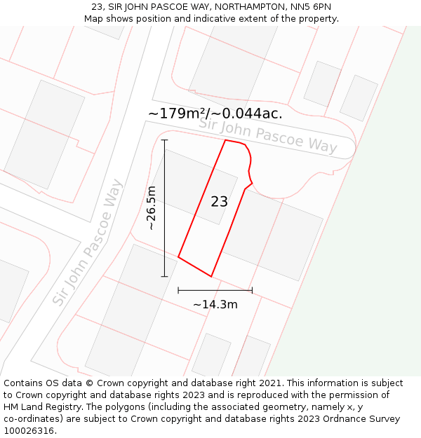 23, SIR JOHN PASCOE WAY, NORTHAMPTON, NN5 6PN: Plot and title map