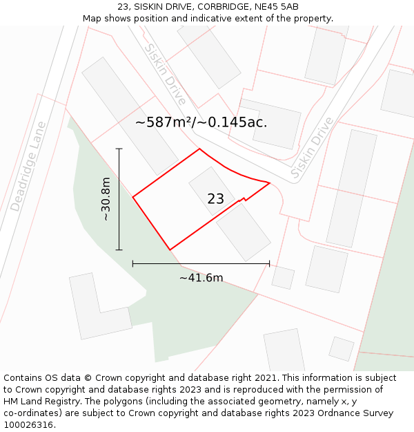 23, SISKIN DRIVE, CORBRIDGE, NE45 5AB: Plot and title map