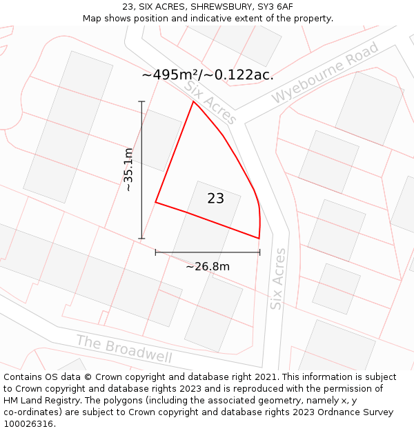 23, SIX ACRES, SHREWSBURY, SY3 6AF: Plot and title map