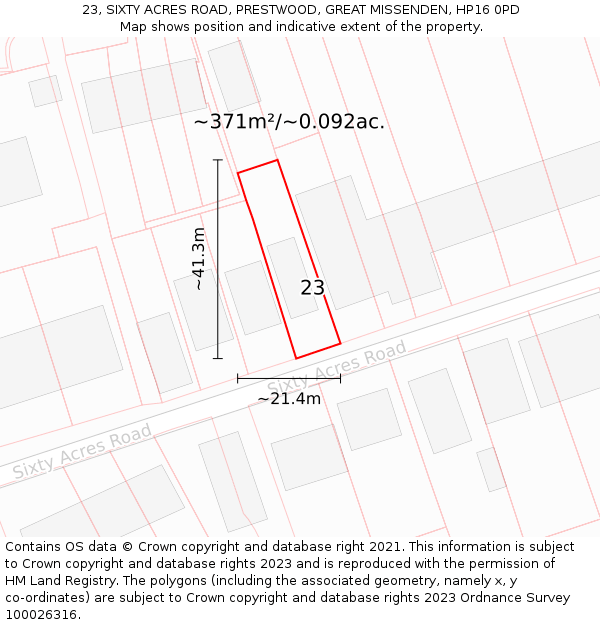 23, SIXTY ACRES ROAD, PRESTWOOD, GREAT MISSENDEN, HP16 0PD: Plot and title map