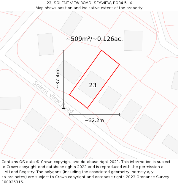 23, SOLENT VIEW ROAD, SEAVIEW, PO34 5HX: Plot and title map