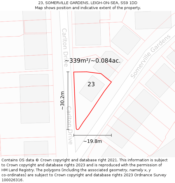 23, SOMERVILLE GARDENS, LEIGH-ON-SEA, SS9 1DD: Plot and title map