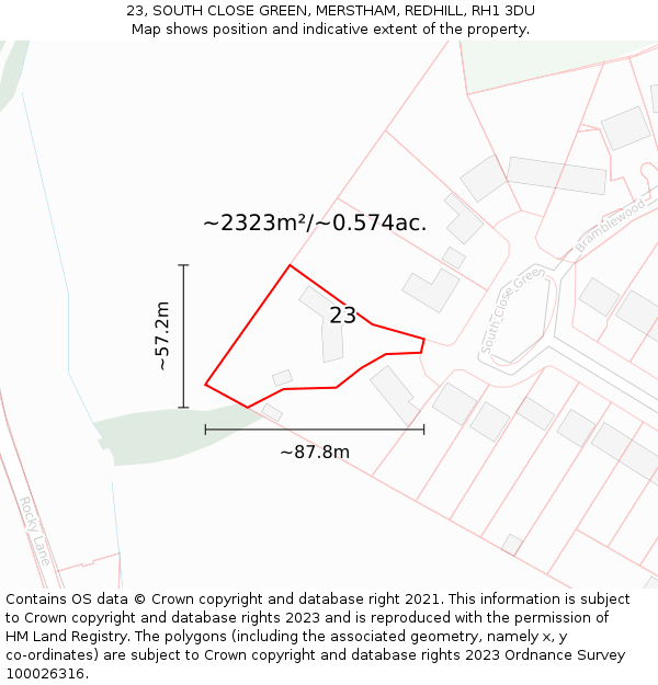 23, SOUTH CLOSE GREEN, MERSTHAM, REDHILL, RH1 3DU: Plot and title map