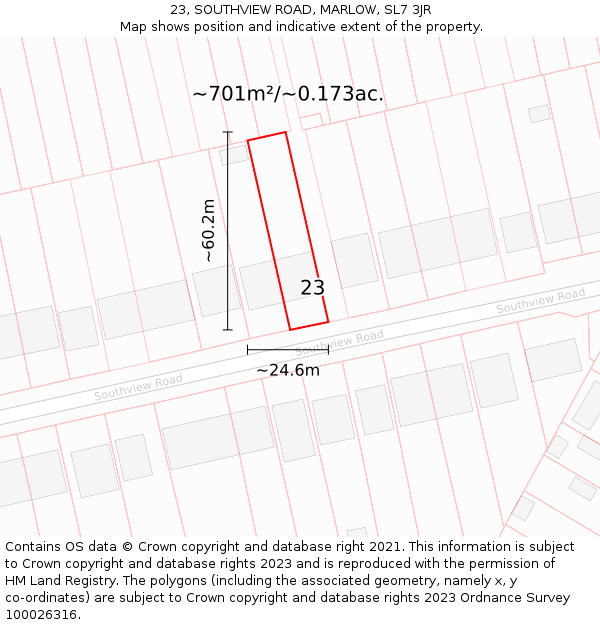 23, SOUTHVIEW ROAD, MARLOW, SL7 3JR: Plot and title map