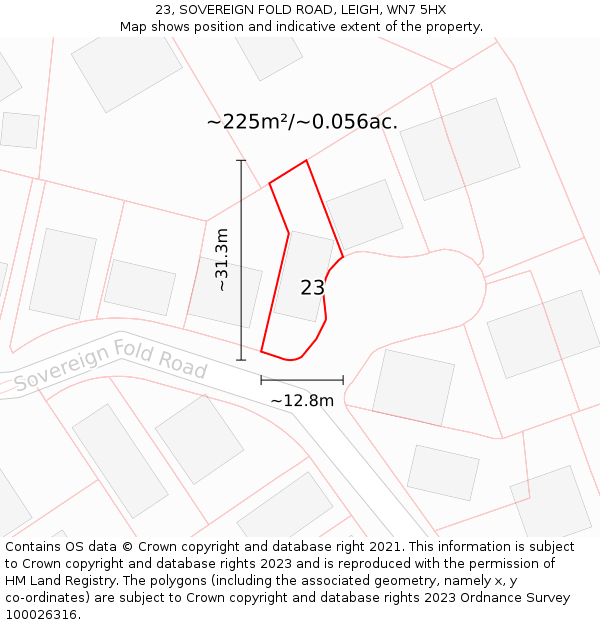 23, SOVEREIGN FOLD ROAD, LEIGH, WN7 5HX: Plot and title map