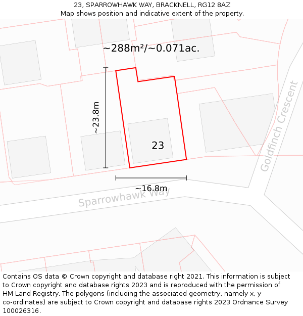 23, SPARROWHAWK WAY, BRACKNELL, RG12 8AZ: Plot and title map