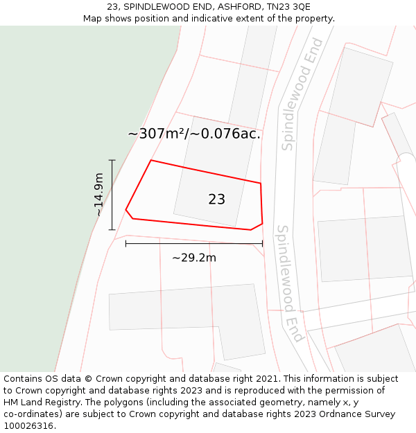 23, SPINDLEWOOD END, ASHFORD, TN23 3QE: Plot and title map