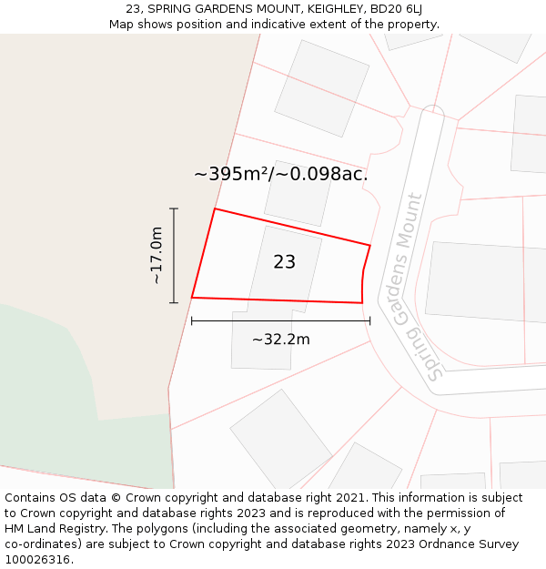 23, SPRING GARDENS MOUNT, KEIGHLEY, BD20 6LJ: Plot and title map