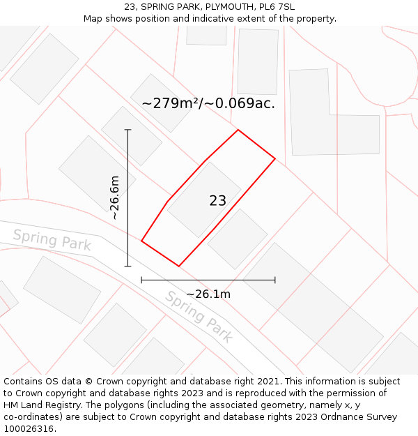 23, SPRING PARK, PLYMOUTH, PL6 7SL: Plot and title map