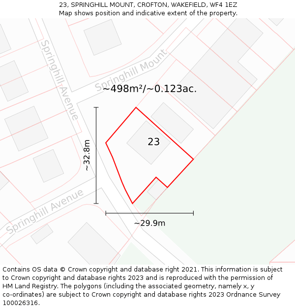 23, SPRINGHILL MOUNT, CROFTON, WAKEFIELD, WF4 1EZ: Plot and title map