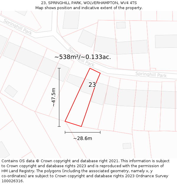 23, SPRINGHILL PARK, WOLVERHAMPTON, WV4 4TS: Plot and title map