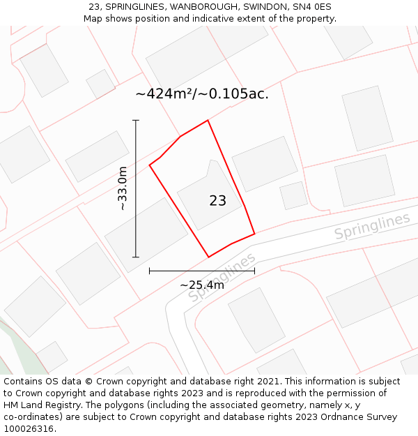 23, SPRINGLINES, WANBOROUGH, SWINDON, SN4 0ES: Plot and title map