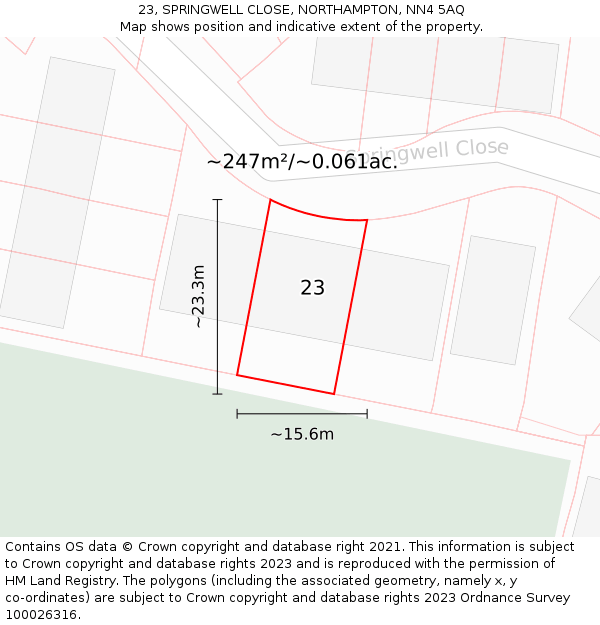 23, SPRINGWELL CLOSE, NORTHAMPTON, NN4 5AQ: Plot and title map