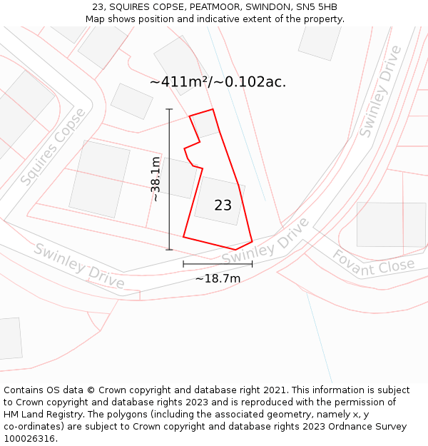 23, SQUIRES COPSE, PEATMOOR, SWINDON, SN5 5HB: Plot and title map