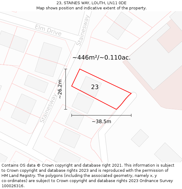 23, STAINES WAY, LOUTH, LN11 0DE: Plot and title map