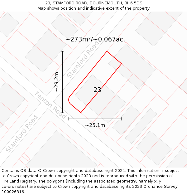 23, STAMFORD ROAD, BOURNEMOUTH, BH6 5DS: Plot and title map