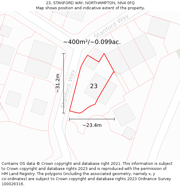 23, STANFORD WAY, NORTHAMPTON, NN4 0FQ: Plot and title map