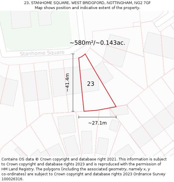 23, STANHOME SQUARE, WEST BRIDGFORD, NOTTINGHAM, NG2 7GF: Plot and title map