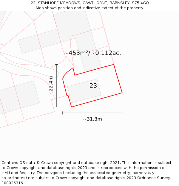 23, STANHOPE MEADOWS, CAWTHORNE, BARNSLEY, S75 4GQ: Plot and title map