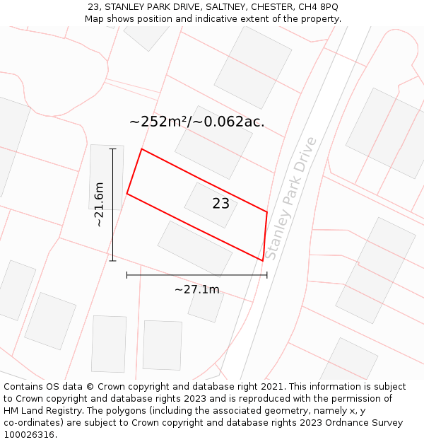 23, STANLEY PARK DRIVE, SALTNEY, CHESTER, CH4 8PQ: Plot and title map
