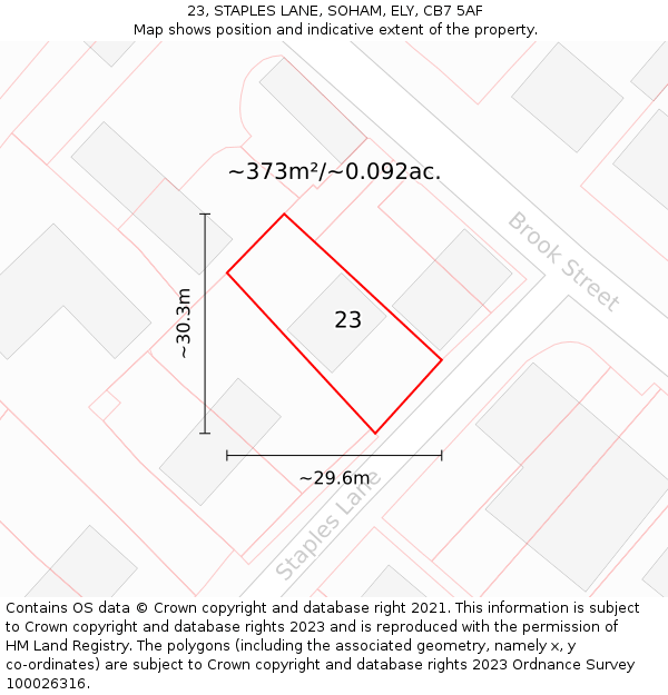 23, STAPLES LANE, SOHAM, ELY, CB7 5AF: Plot and title map