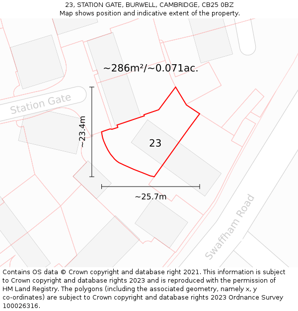 23, STATION GATE, BURWELL, CAMBRIDGE, CB25 0BZ: Plot and title map