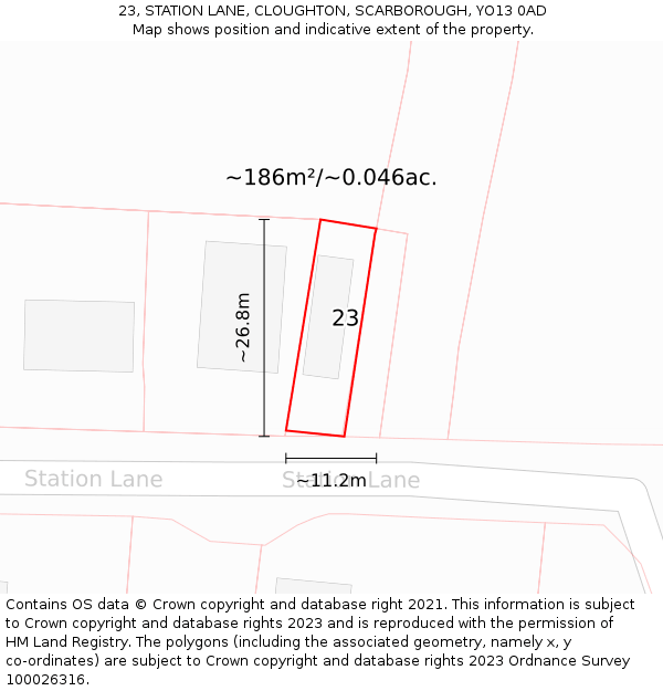 23, STATION LANE, CLOUGHTON, SCARBOROUGH, YO13 0AD: Plot and title map