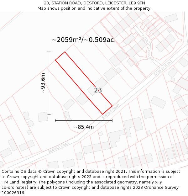 23, STATION ROAD, DESFORD, LEICESTER, LE9 9FN: Plot and title map