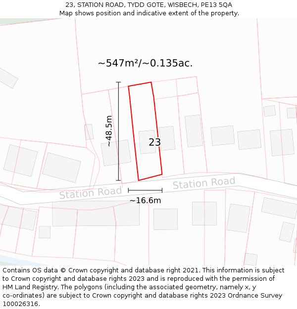 23, STATION ROAD, TYDD GOTE, WISBECH, PE13 5QA: Plot and title map