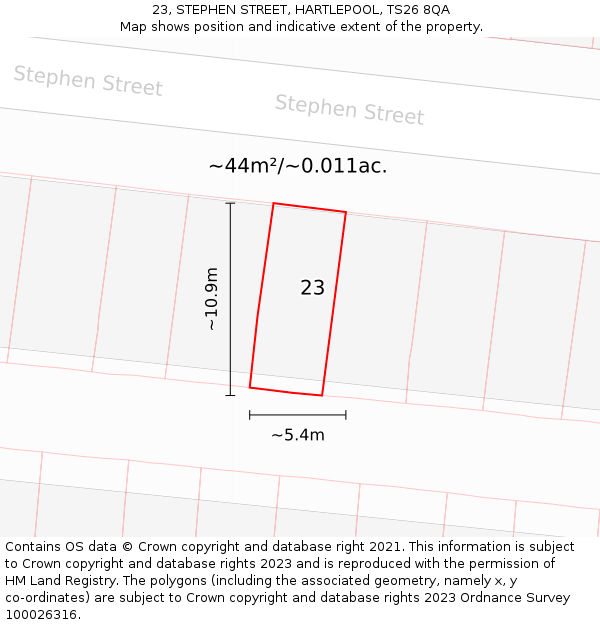 23, STEPHEN STREET, HARTLEPOOL, TS26 8QA: Plot and title map