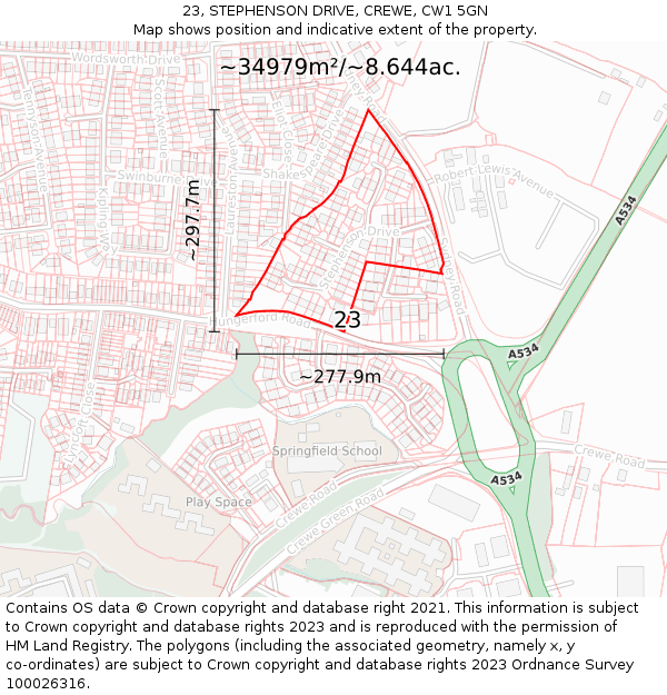 23, STEPHENSON DRIVE, CREWE, CW1 5GN: Plot and title map